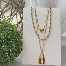 Charger l'image dans la galerie, Triple necklace with padlock and heart in stainless steel
