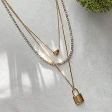 Charger l'image dans la galerie, Triple necklace with padlock and heart in stainless steel