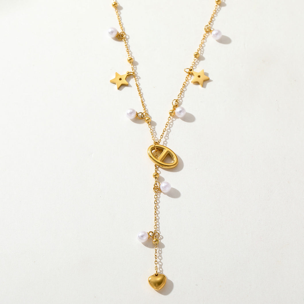 Stainless Steel Pearls & Stars Necklace