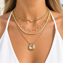 Load image into Gallery viewer, Multi-layer Necklace with cubic zirconia pendants and a snake chain

