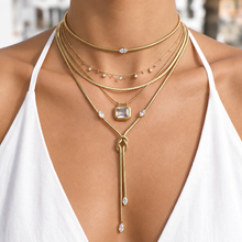 Load image into Gallery viewer, Multi-layer Necklace with cubic zirconia pendants and a snake chain
