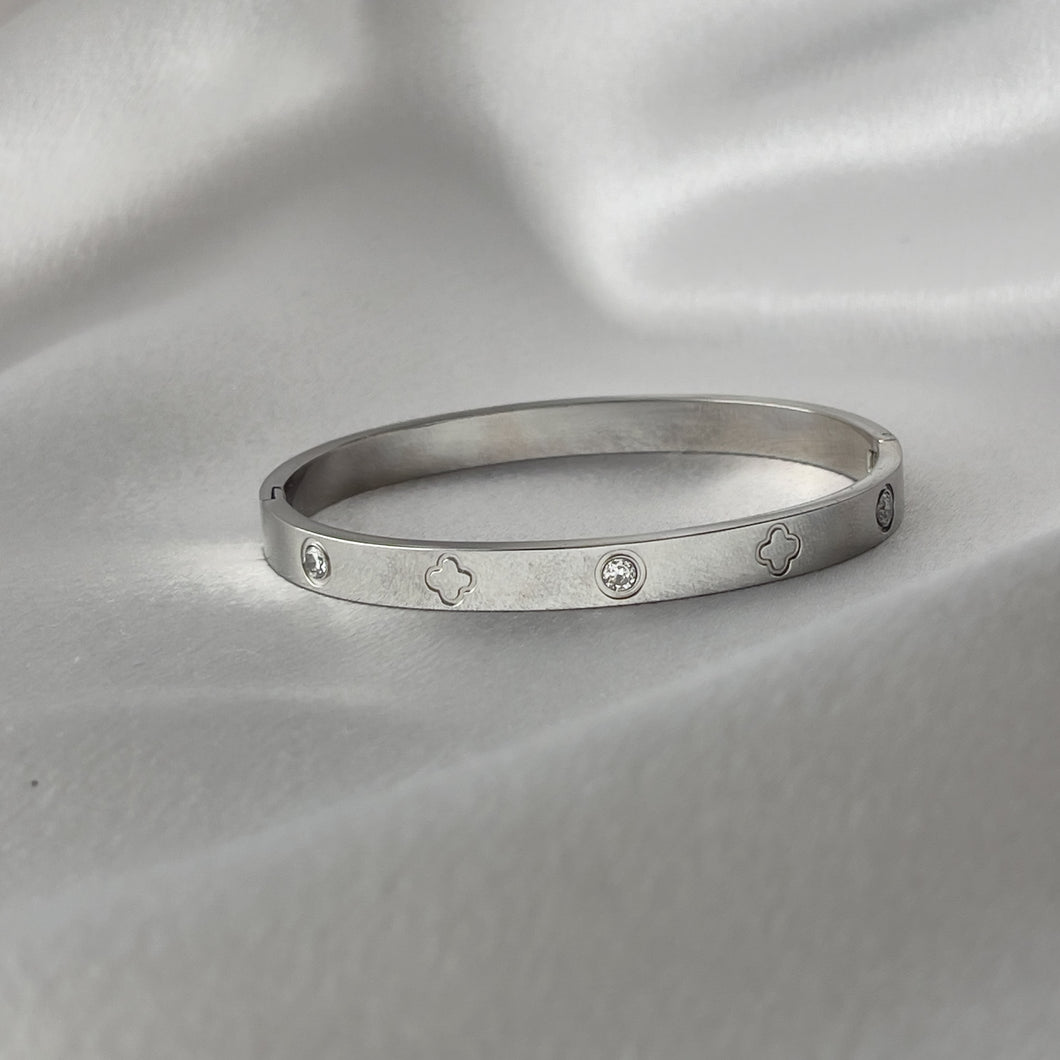 Stainless Steel Crystal & Clover Bangles