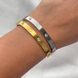 Stainless Steel Crystal & Clover Bangles