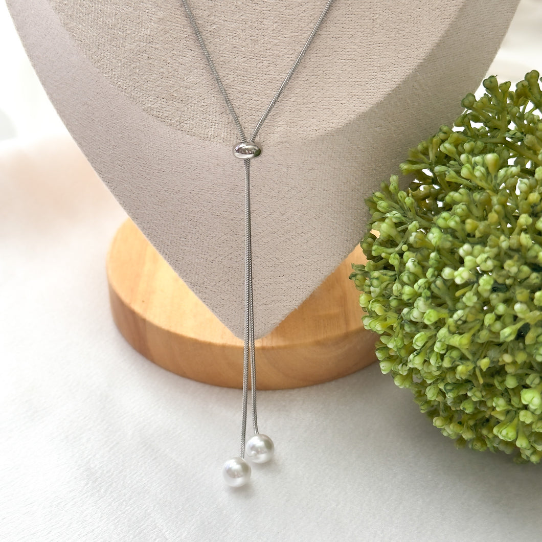 Stainless Steel Pearl Long Necklace