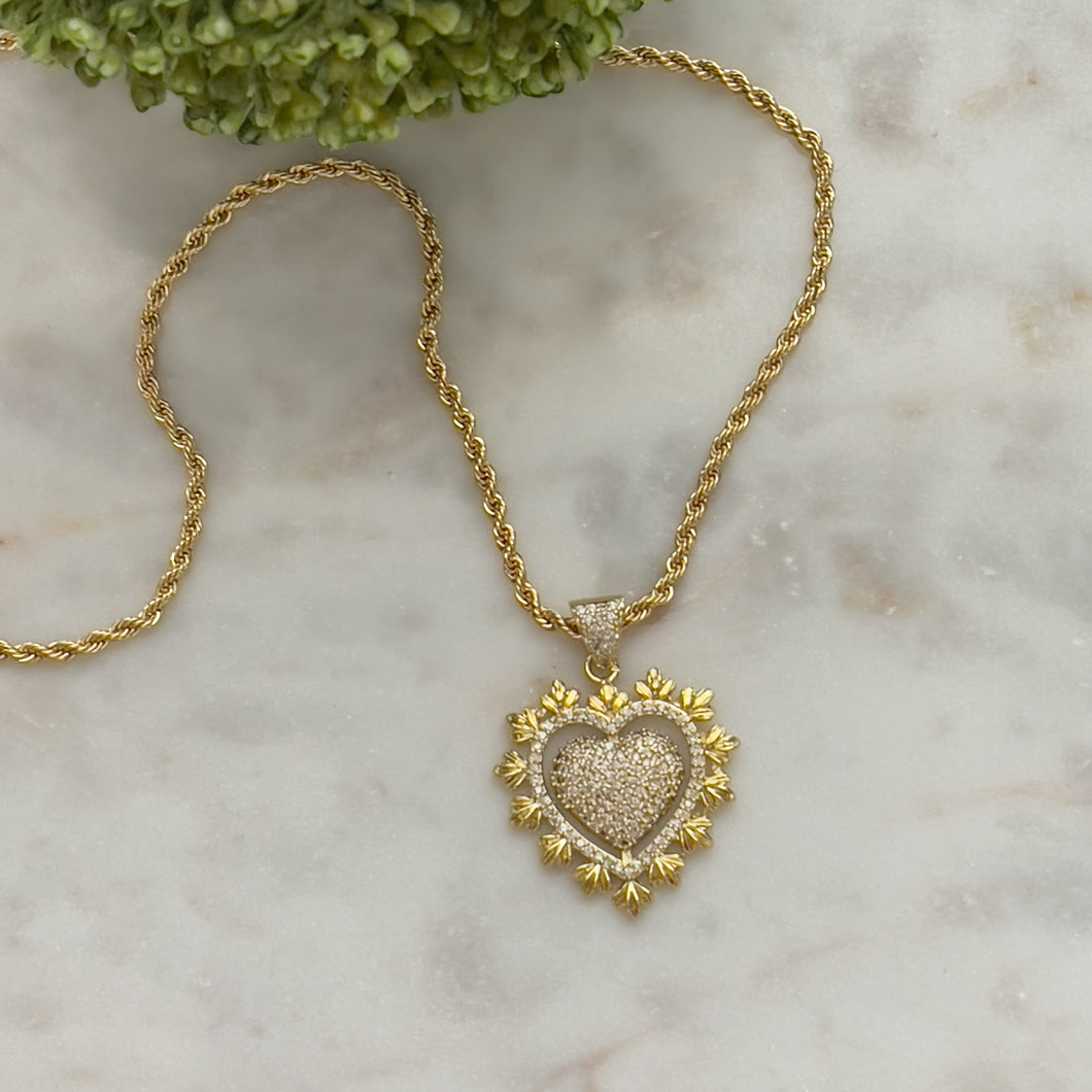 Inlaid Zirconia Heart Necklace