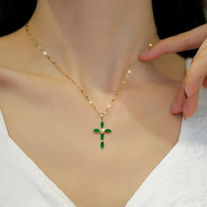 Stainless Steel Cross Crystal Pendant Necklace