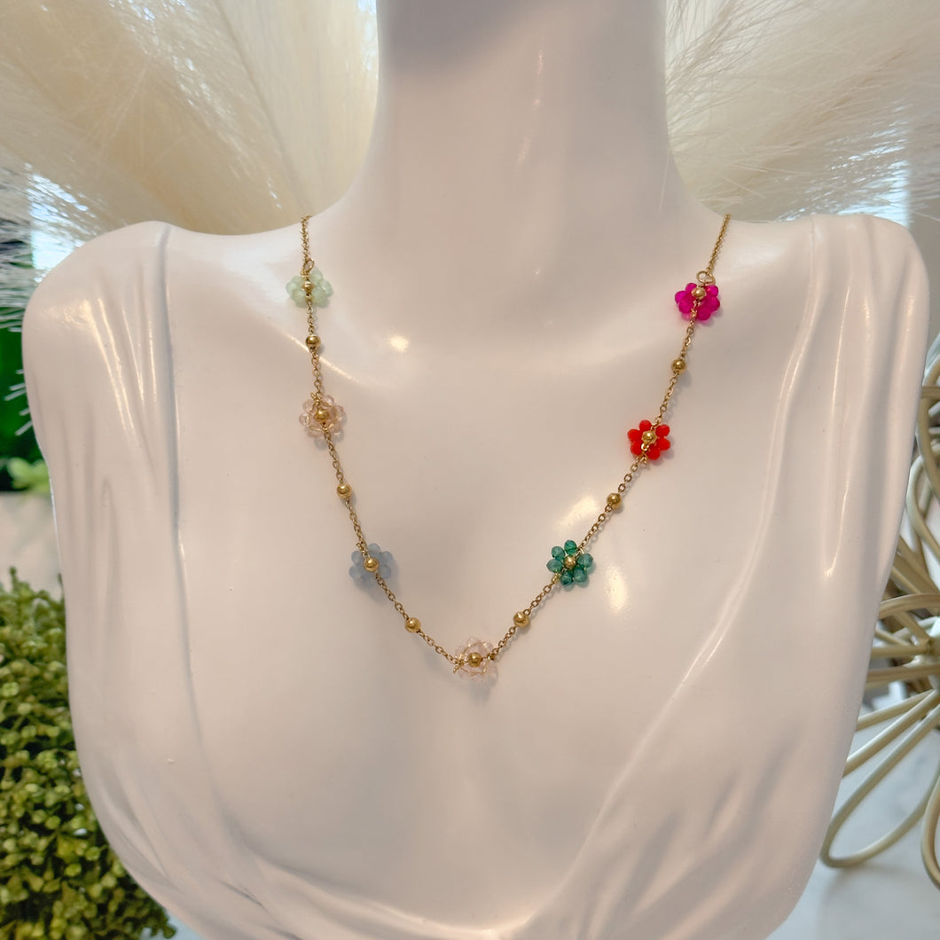 Choker Colorful Flowers Necklace & Bracelet