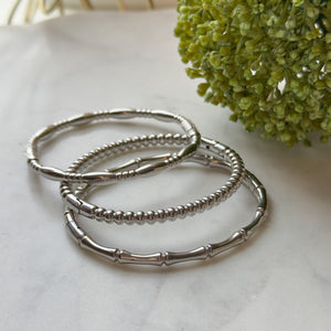 Stainless Steel Silver Textured Bangles