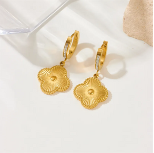 Gold Titanium Steel Flower Earrings