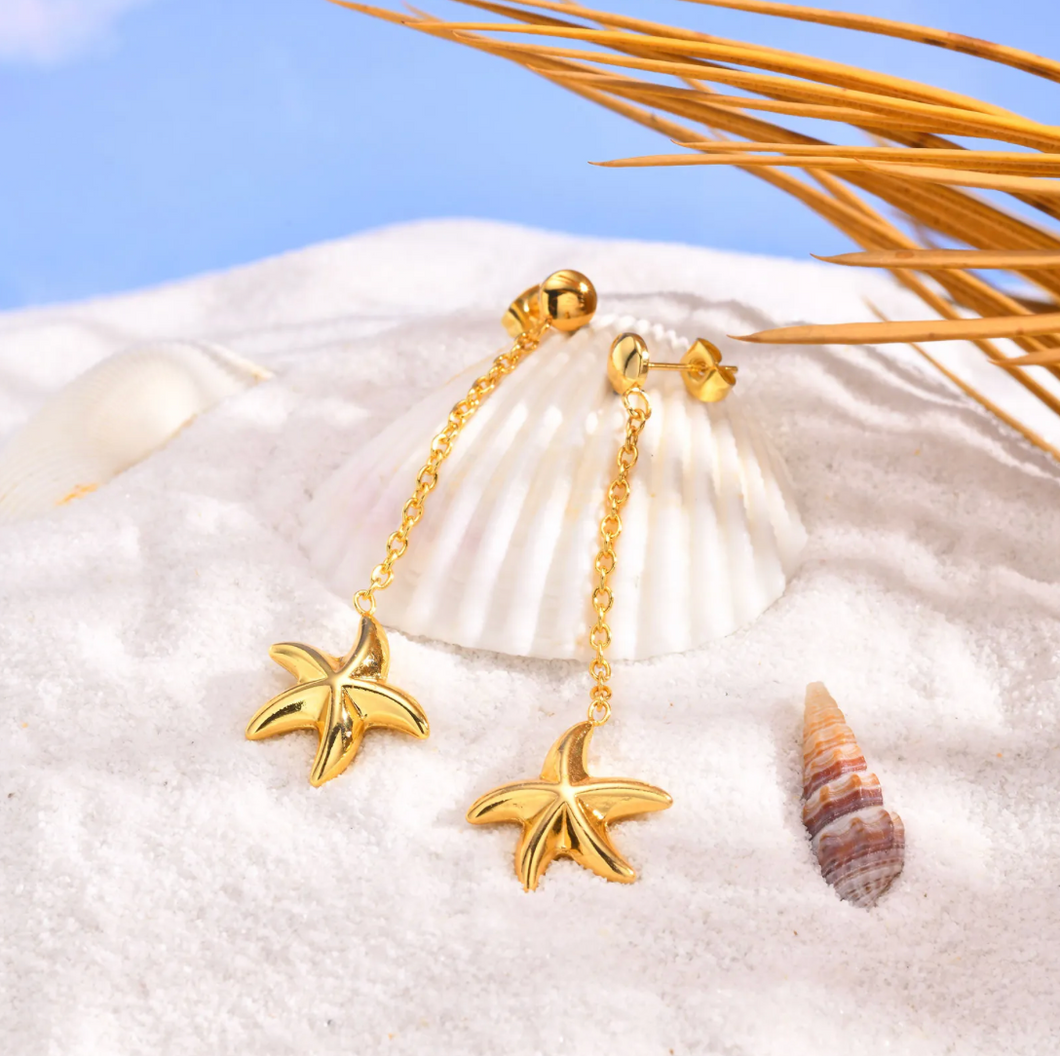 Long Starfish Drop Earrings