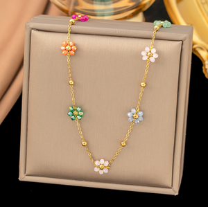 Choker Colorful Flowers Necklace & Bracelet