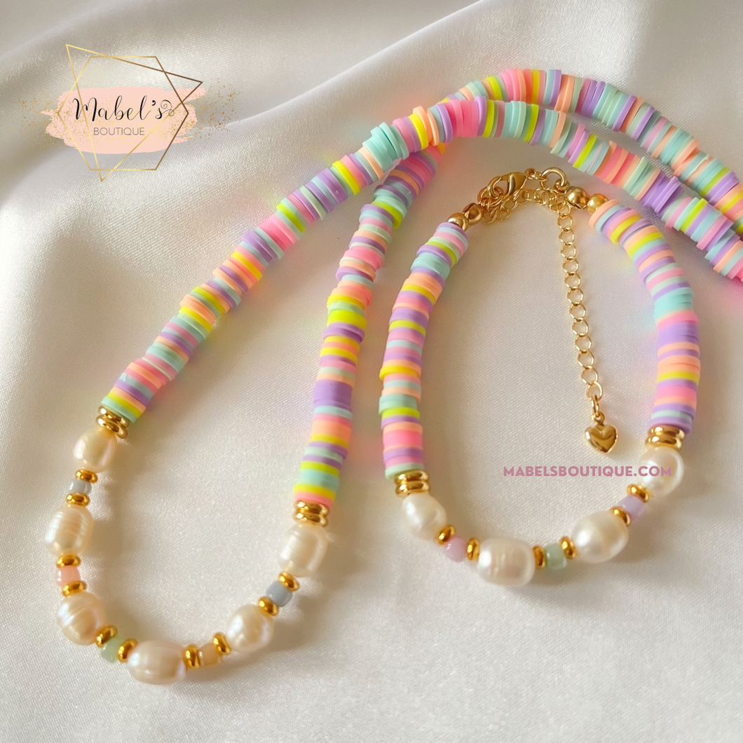 Pastel Clay & Natural pearls Necklace