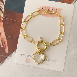 Paperclip Chain Heart Pendant Necklace & Bracelet