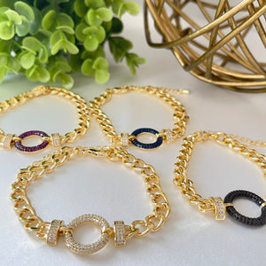 Curb Chain a& Circle Crystals  Bracelets