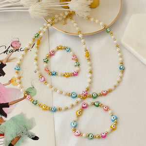 Pastel Shell Beads Necklace & Bracelet