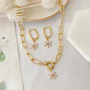 Crystal Flower Pendant Necklace & Earrings
