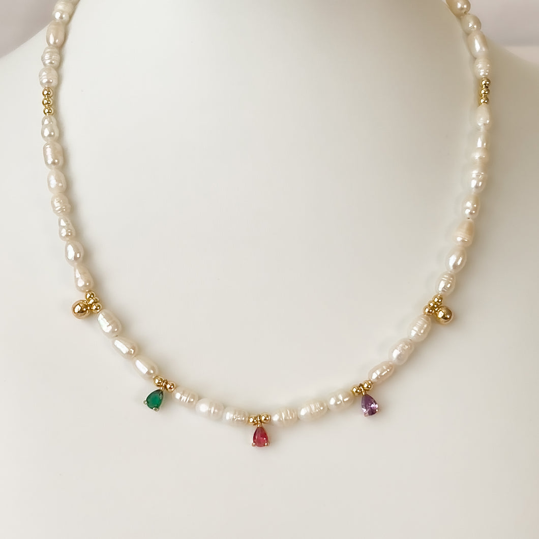 Freshwater pearls with Crystal Pendant Necklace