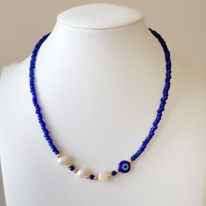 Blue Necklace with Freshwater Pearls