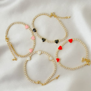 Tennis Chain Heart enamel Bracelet