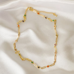 Colorful Zircon Rectangle Chain Necklace