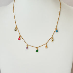 Stainless Steel Zircon Drop Shaped Rainbow Necklace