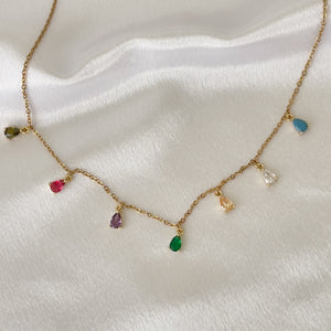 Stainless Steel Zircon Drop Shaped Rainbow Necklace