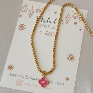Pink Clover Pendant Hoops & Necklace