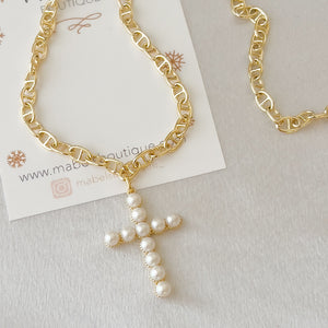 Pearl Cross Pendant Necklace