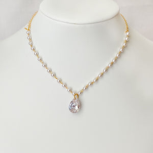 Choker pearl with crystal Drop Necklace