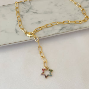 Paperclip Chain Colorful Star Pendant Necklace