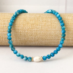 Blue Shell with Pearl Necklace