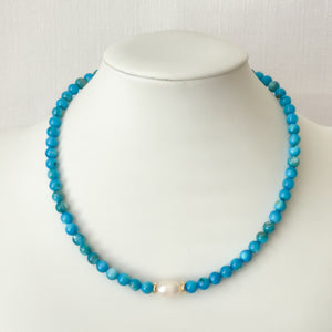 Blue Shell with Pearl Necklace