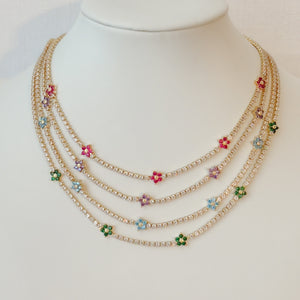 Dainty Tennis Chain with Flowers Necklaces