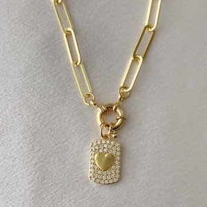 Paper clip chain & Heart Pendant Necklace