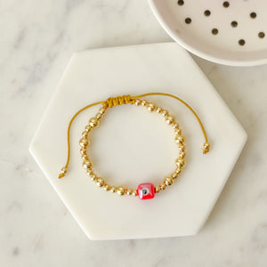 White & Red Murano Square Bead Bracelet