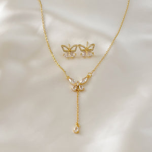 Dainty Butterfly Crystal Necklace & Earrings