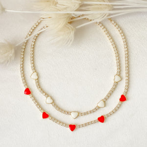 White & Red Choker Tennis Necklace