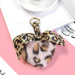 Leopard Hair Ball Scarf Braided Keychain
