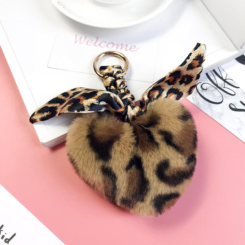 Leopard Hair Ball Scarf Braided Keychain