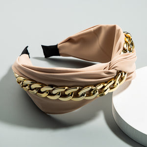 Fabric Knotted Gold Chain Headband-Women