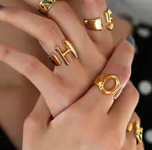 Load image into Gallery viewer, Adjustable Gold Letter Ring
