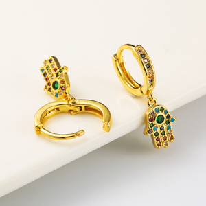 Multicolored Fatima Hand Earrings