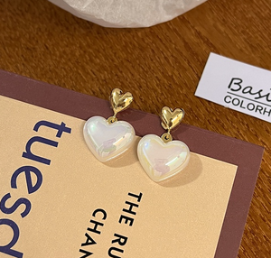 Pendientes colgantes de corazón de perla