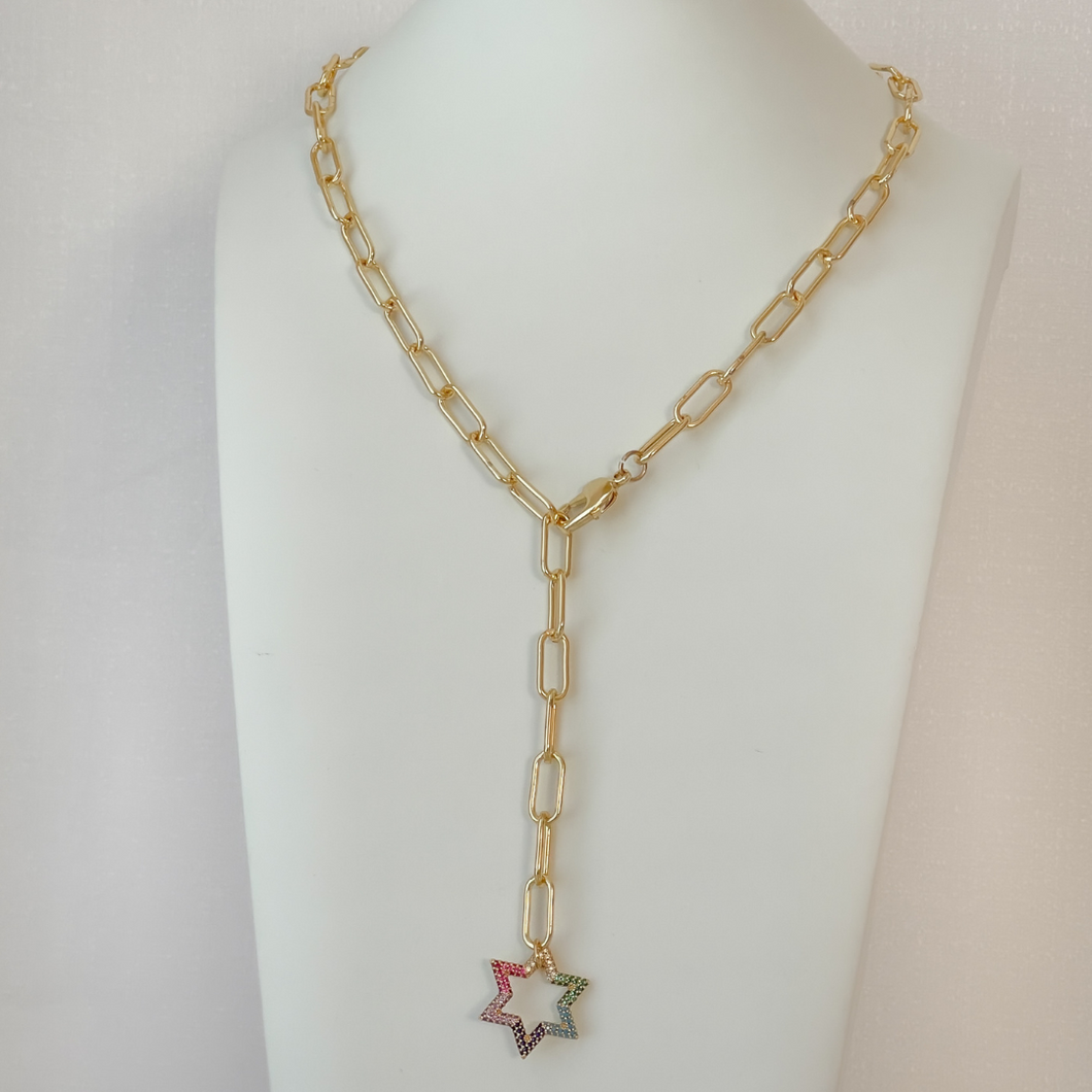 Paperclip Chain Colorful Star Pendant Necklace